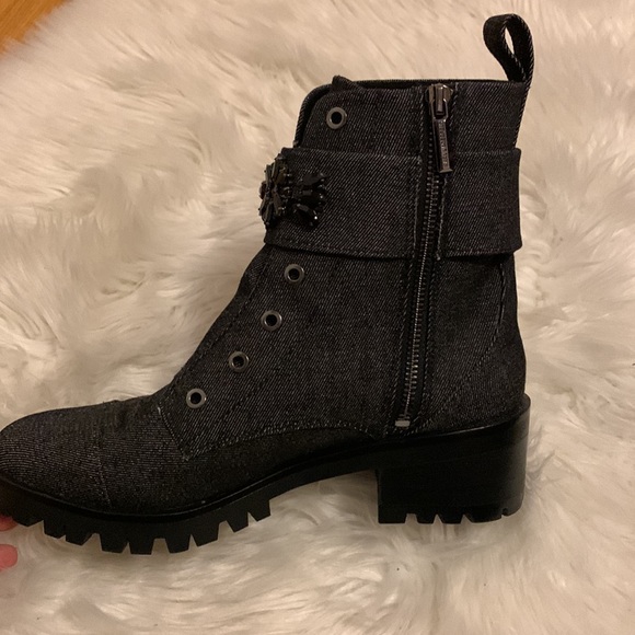 NEW🌟 Karl Lagerfeld Boots Pippa Payson Lug-Sole combat moto with crystal buckle - Picture 6 of 10